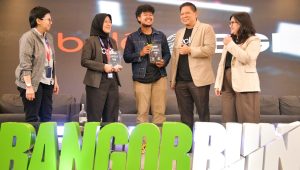 SEVP Digital Business BTN Thomas Wahyudi (dua dari kanan) bersama Festival Director Bangor Fest Amar (tengah) didampingi Marketing Communication Division Head BTN Farida Andriani (kiri), Digital Banking Sales Division Head BTN Utaminingsih (dua dari kiri), dan Regional Office Head (Kanwil) Jakarta 1 Tiana Elma Hetty (kanan) dalam jumpa pers Bangor Fest Vol.4 dan Bangor Run di Jakarta, Rabu (15/7).